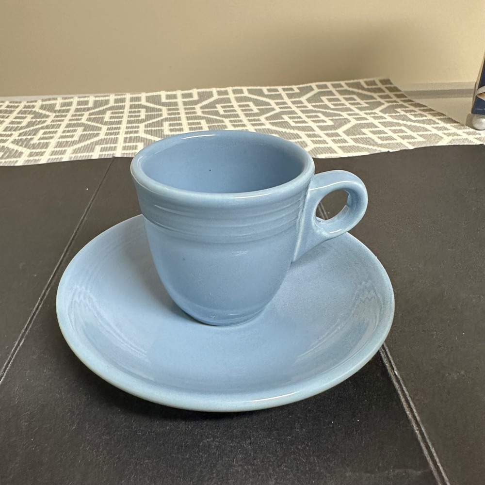 Fiesta HLC Periwinkle Blue Vintage Flat Demitasse Cup & Saucer Set
